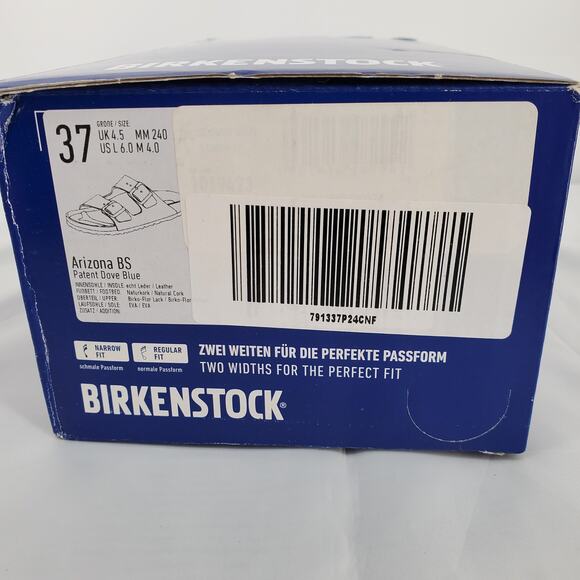 Birkenstock Unisex 37/W6/M4 Arizona Patent Dove Blue Birko Flor Sandals New - Picture 10 of 12